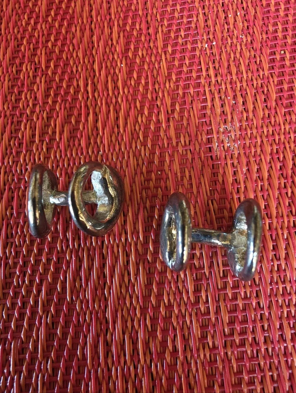 Vintage Modern Double Oval Silver Tone Copper Material Cufflinks EUC